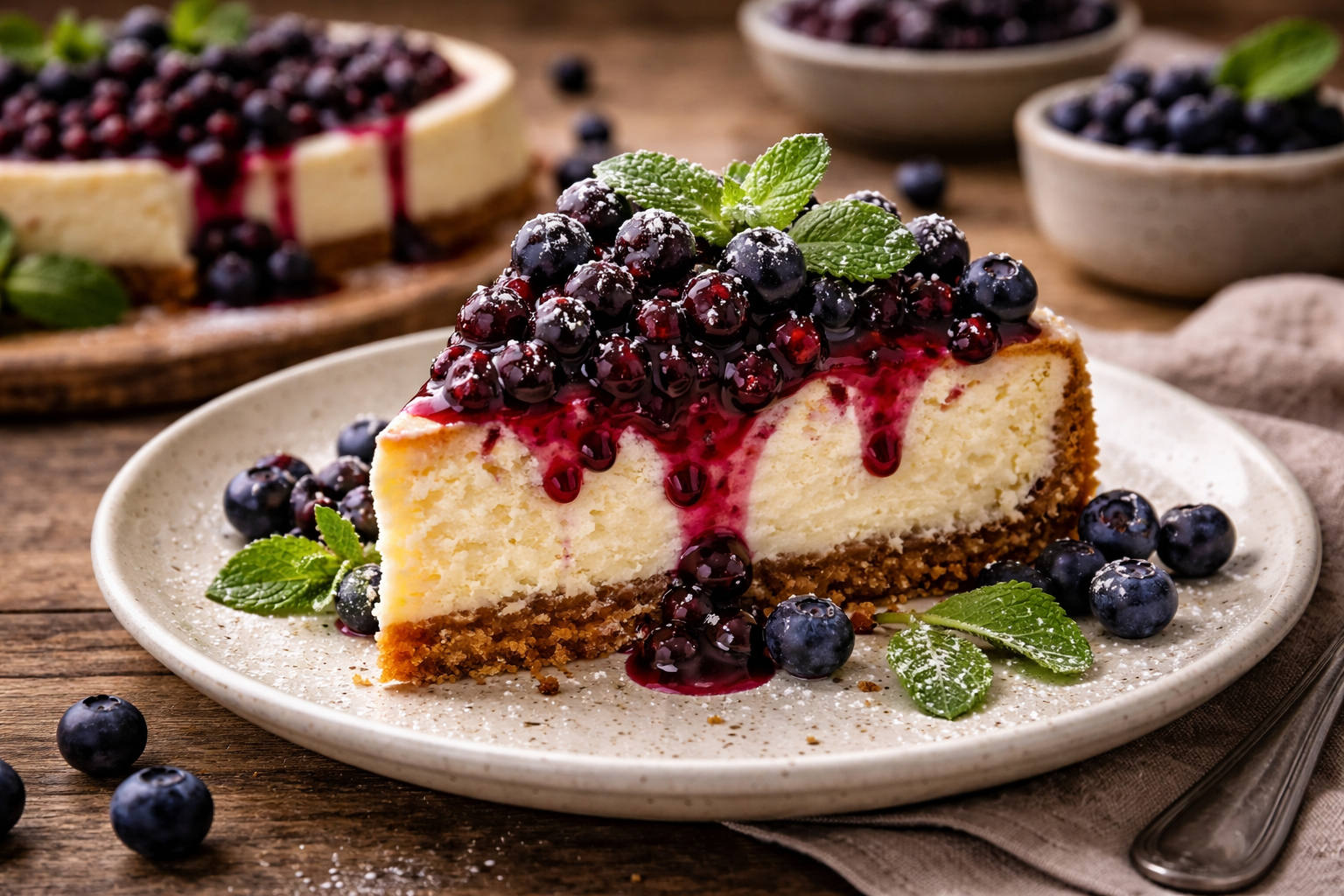 A refined Idaho huckleberry dessert plated in evening light.