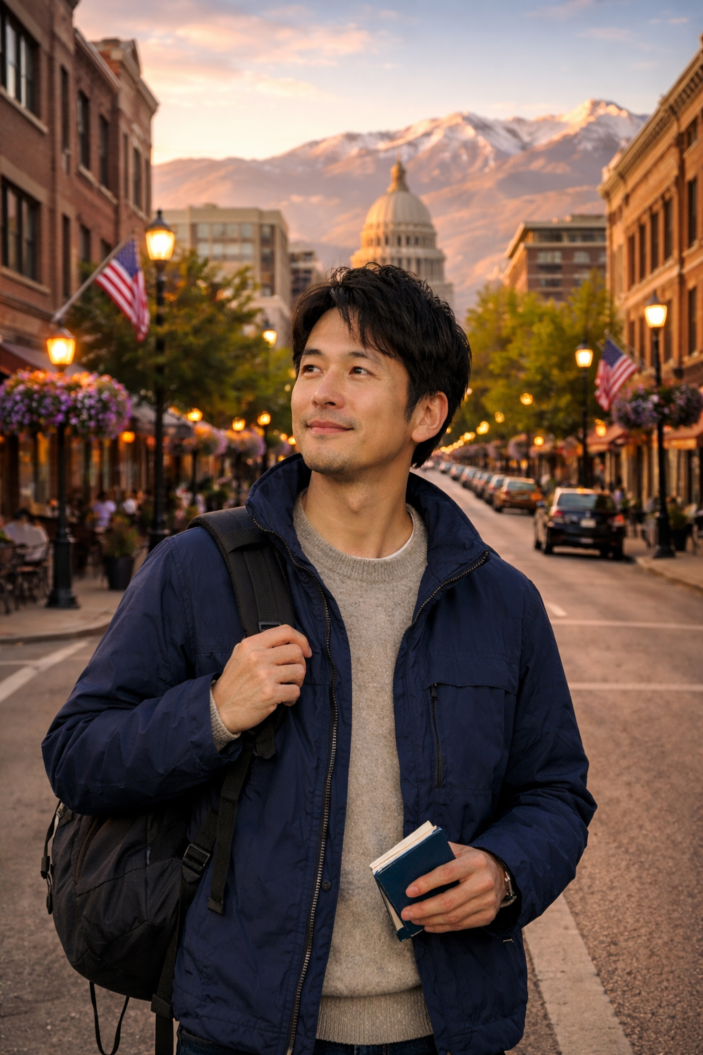 Hiro arriving in Boise at dusk.